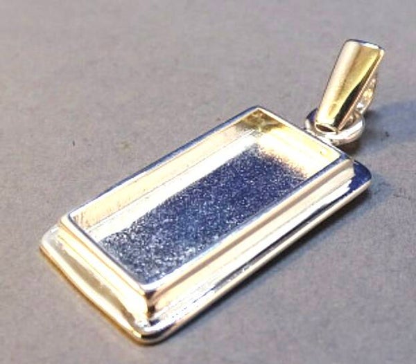 Solid Back Silver Rectangular Pendant Approx 10x22