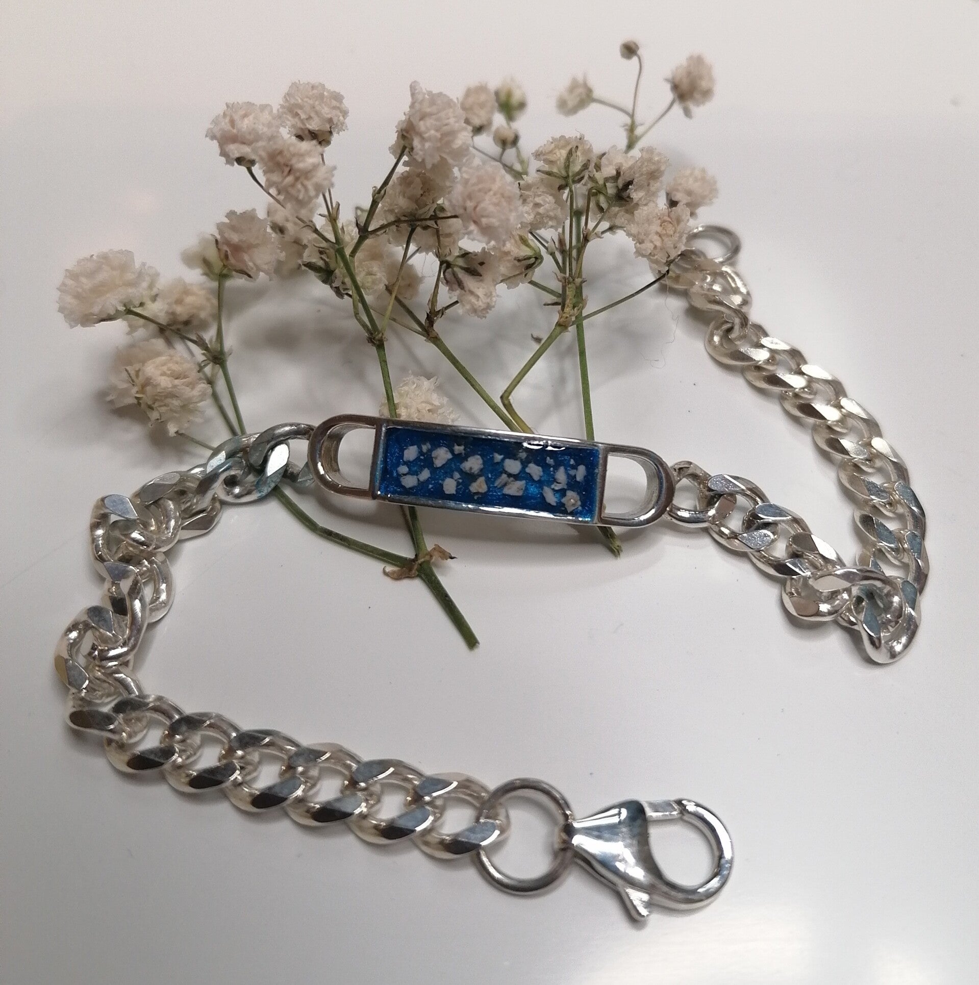 Unisex Bezel Curb Chain Silver Memorial Bracelet