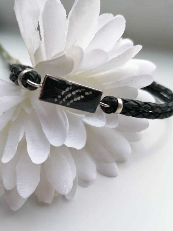 Silver Men’s Memorial Bracelet  with Leather Strap