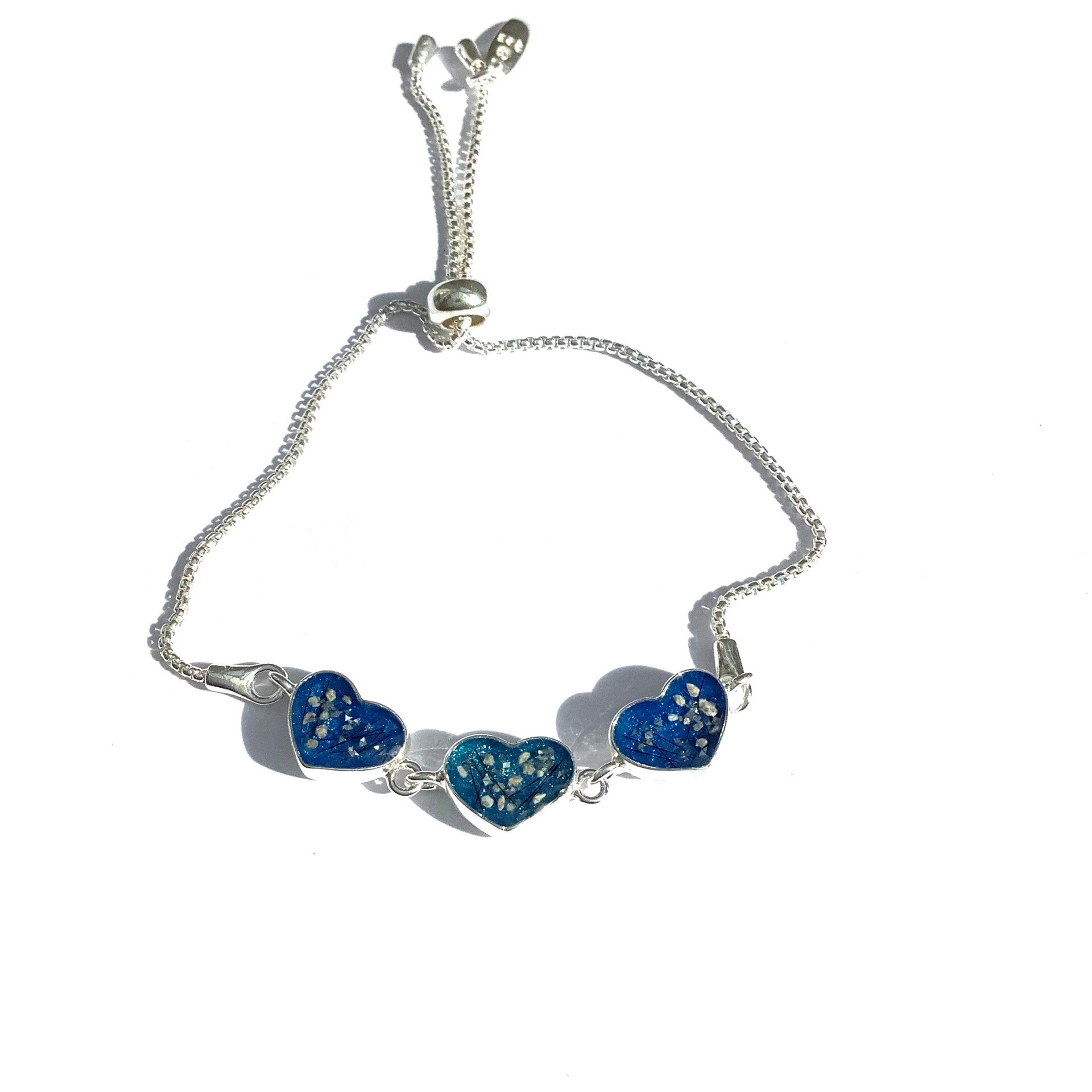 Sterling Silver 3 Heart charm Memorial Bracelet
