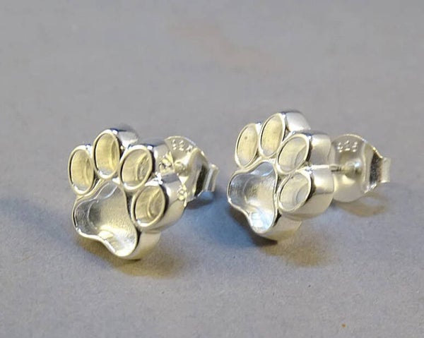 Silver Heart Paw Print Earrings