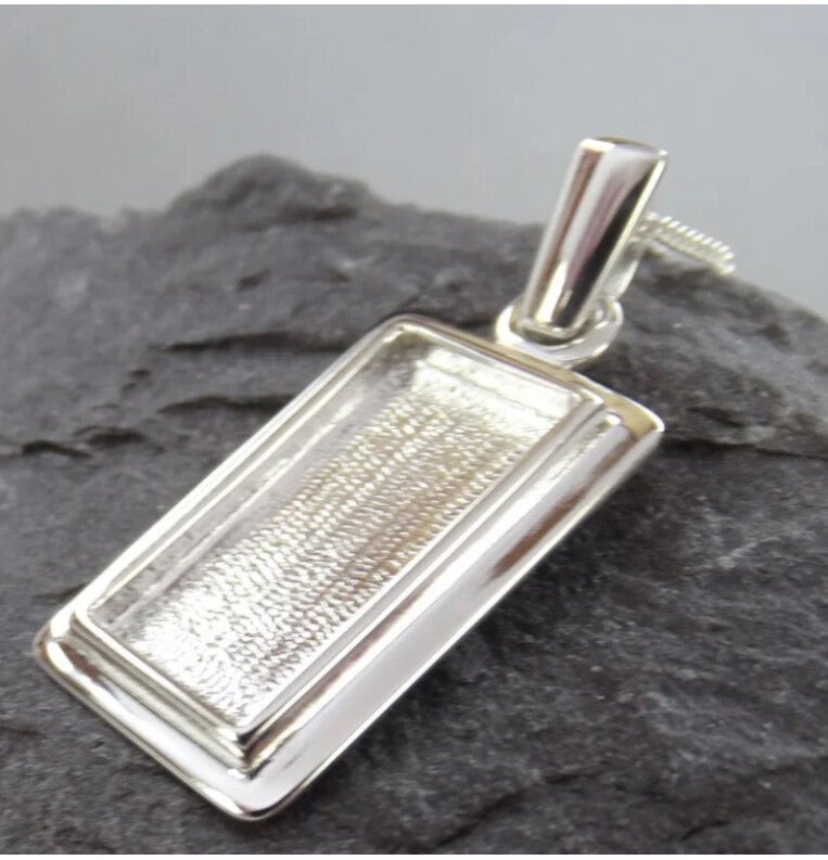 Solid Back Silver Rectangular Memorial Pendant Necklace