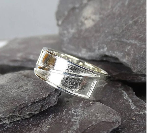 Sterling Silver Men’s Double Tri Channel Ashes Memorial Ring