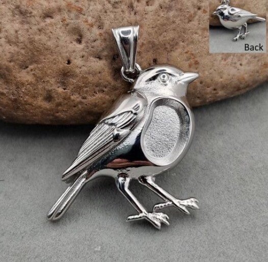 Stainless Steel Chunky Robin Ashes Memorial Pendant