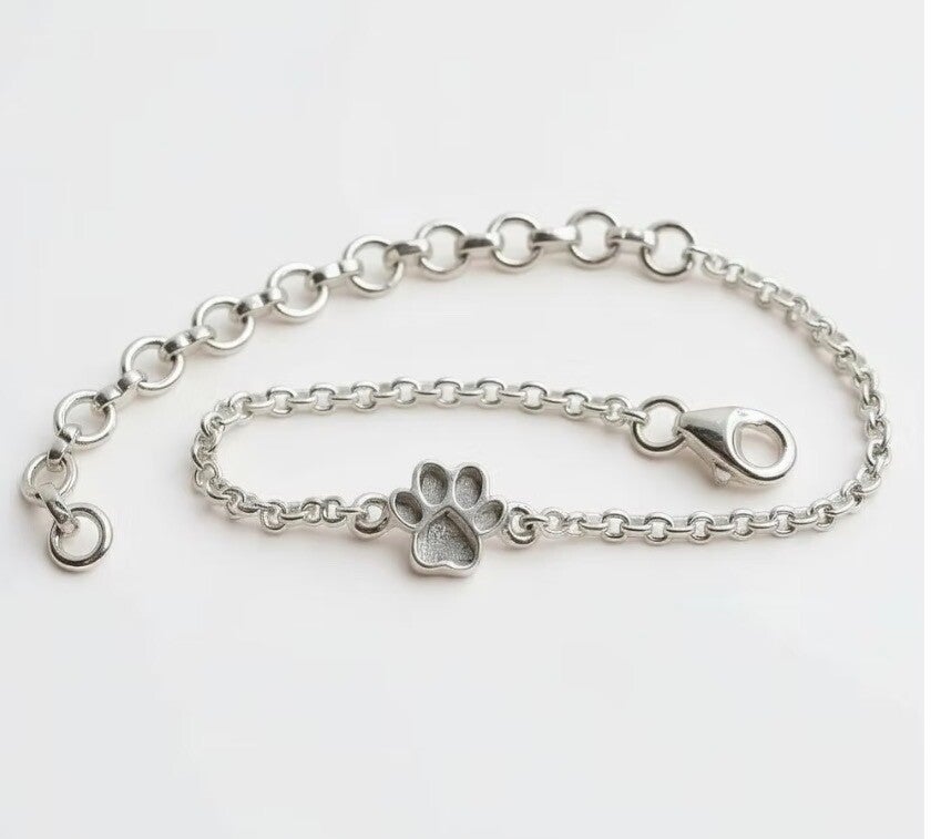 Sterling Silver Mini/Small or Large Paw print charm Ashes Memorial Bracelet