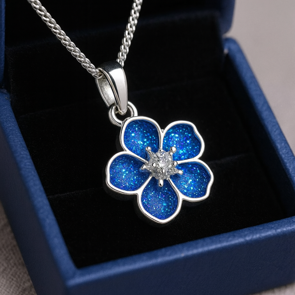 Forget -me-not Memorial Ashes Pendant with sparkle Necklace