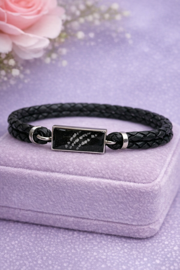 Silver Men’s Memorial Bracelet  with Leather Strap