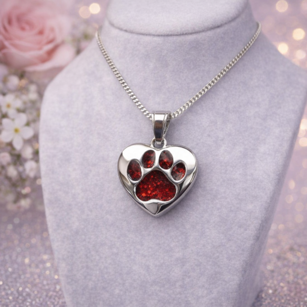 Stainless Steel Paw Print Memorial Pendant Necklace