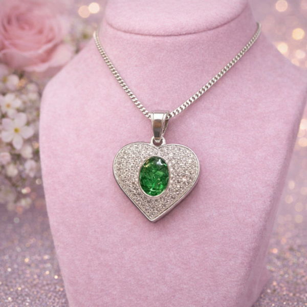 Sterling Silver Crystal Heart Shape Memorial Pendant Necklace