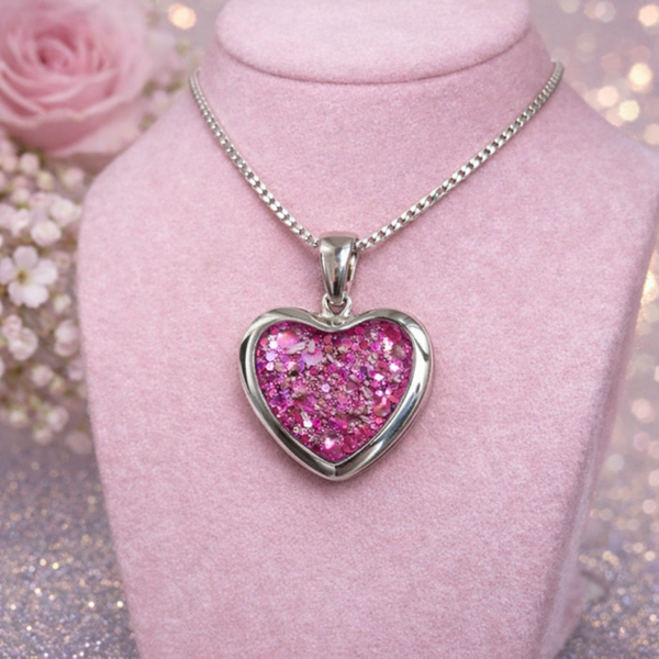 Large Sterling Silver Heart  Shape Memorial Pendant Necklace