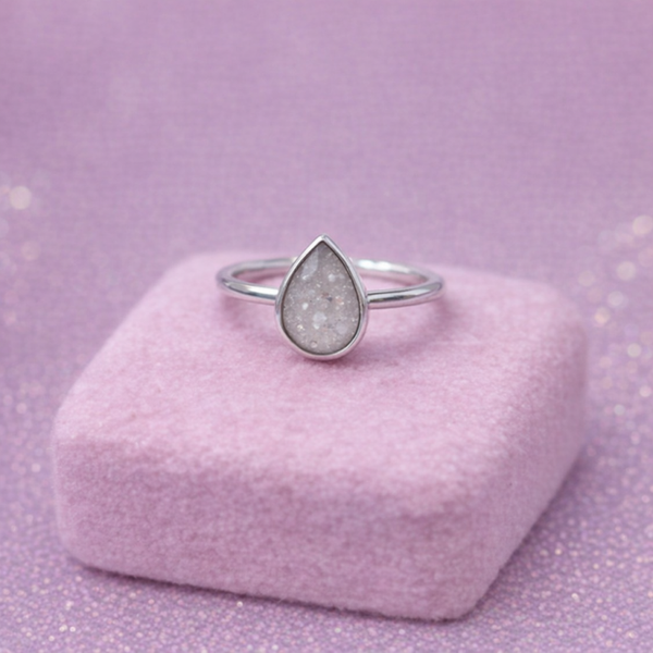 Sterling Silver Steel Teardrop Memorial Ashes Ring