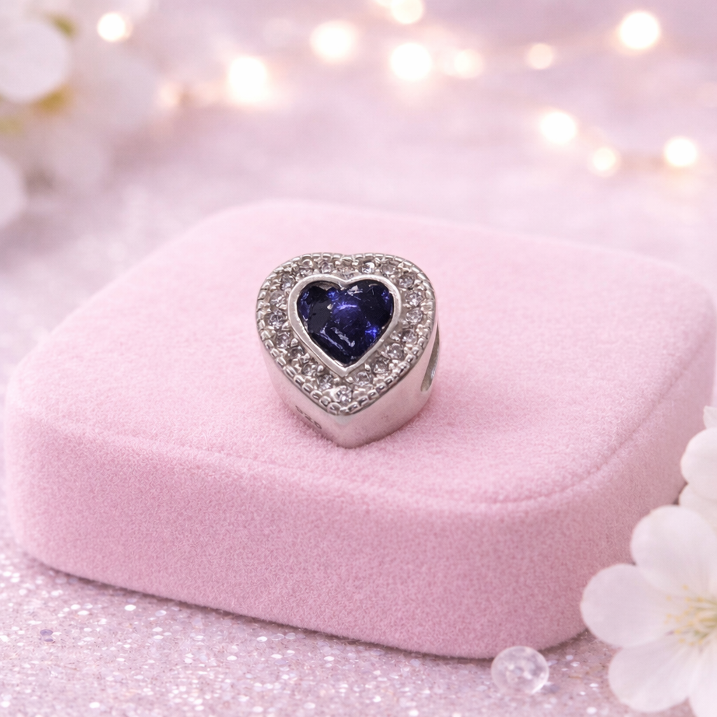 Sterling Silver Heart Cubic Zirconia Bracelet Memorial Charm
