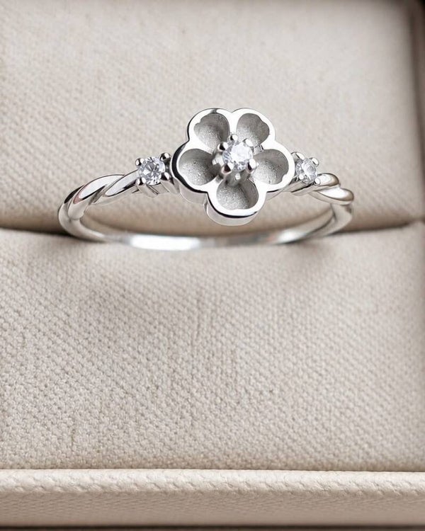 Sterling Silver  Forget-me-not  Memorial Ring with Cubic Zirconia