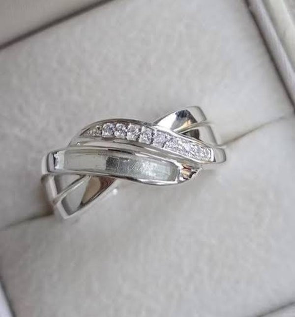Sterling Silver Double Channel Memorial Ashes Ring with Cubic Zirconia