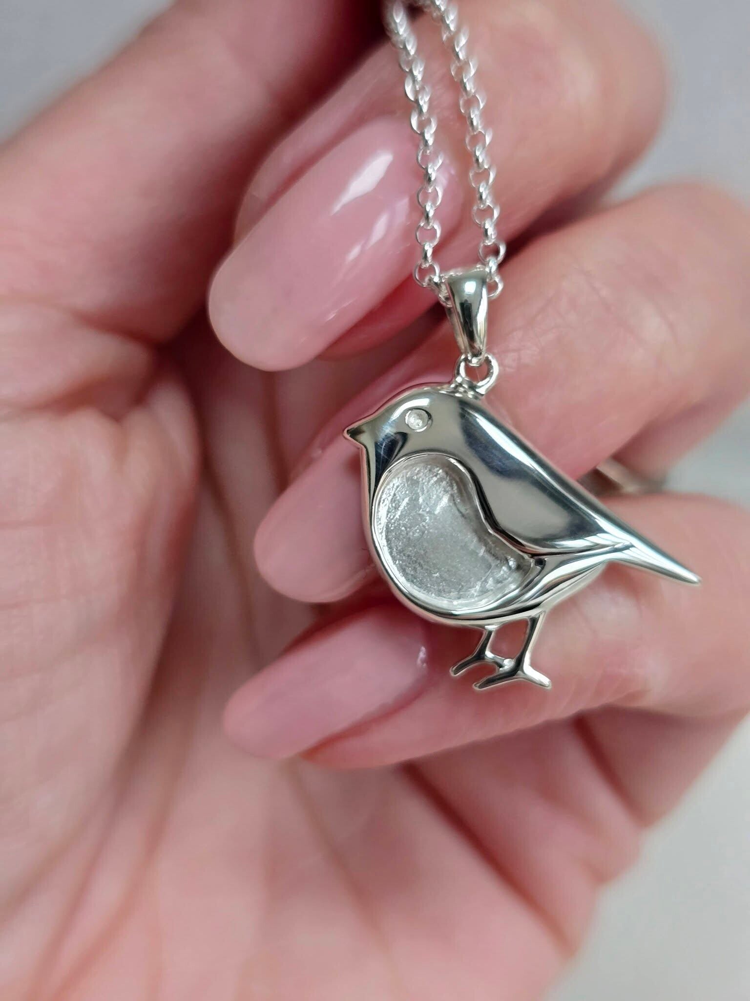 Sterling Silver Robin Memorial Ashes Pendant