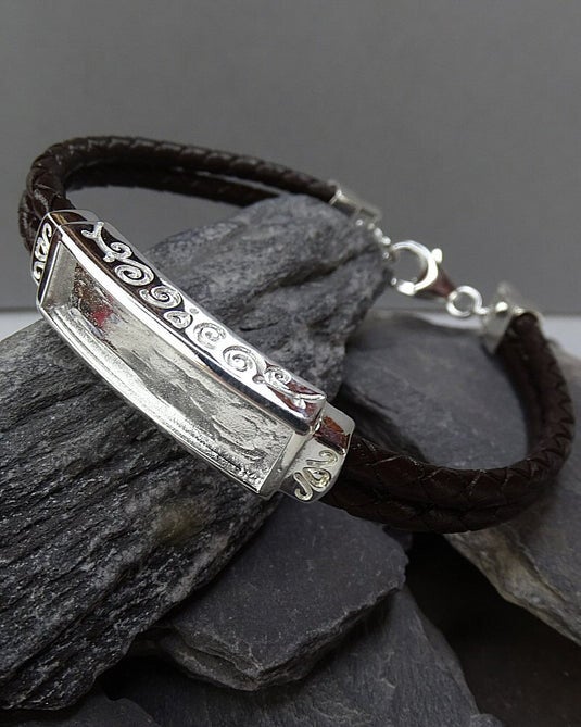 Gents  Solid Silver and Leather Memorial  Bracelet