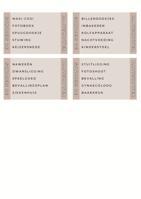 30 seconds babyshower spel