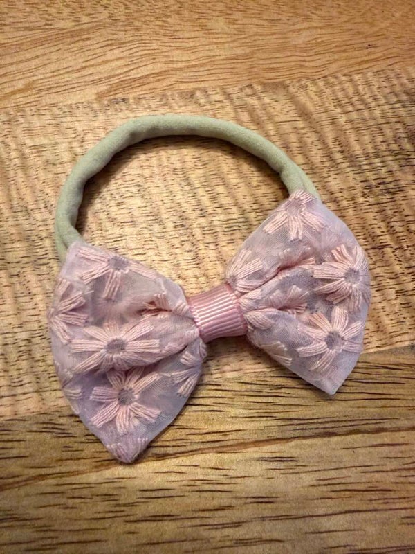Haarband strik roze bloem