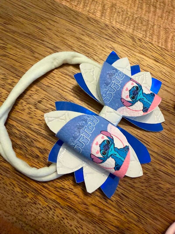 Haarband strik stitch wit d.blauw