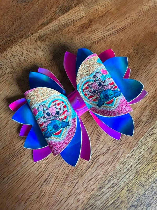 Haarstrik angel stitch roze blauw