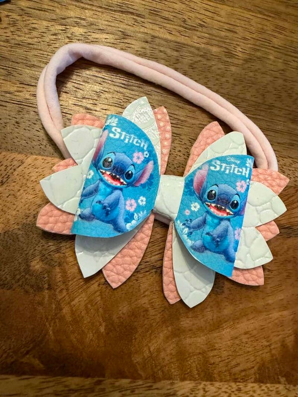 Haarband strik stitch wit roze