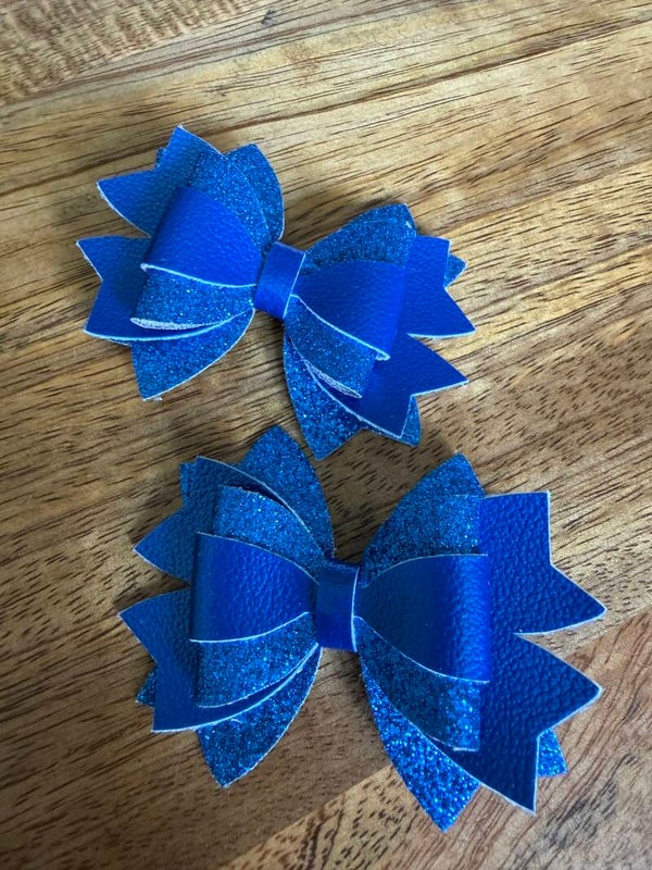 Luxe haarstrik blauw met glitter