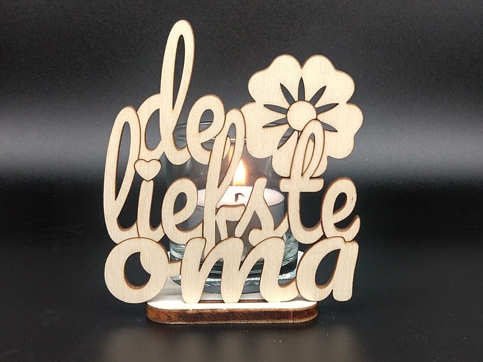 Wooddeco theelicht oma