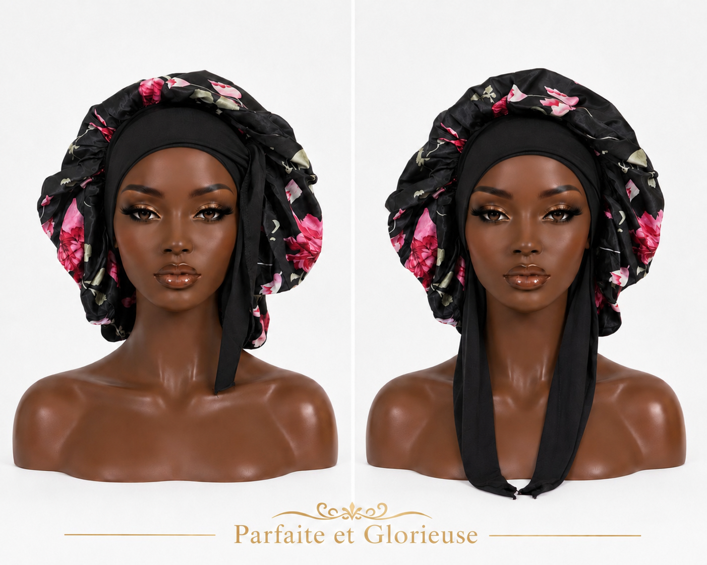 BONNET NOIR FLEURI