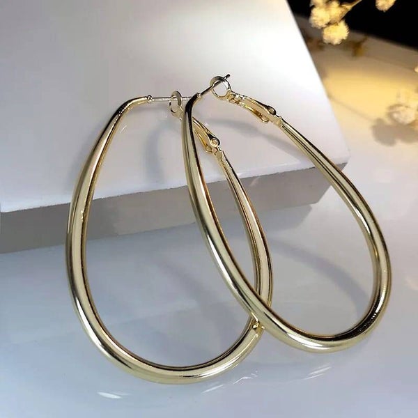 1 pair exaggerated simple style oval plaiting copper gold plated hoop  earrings