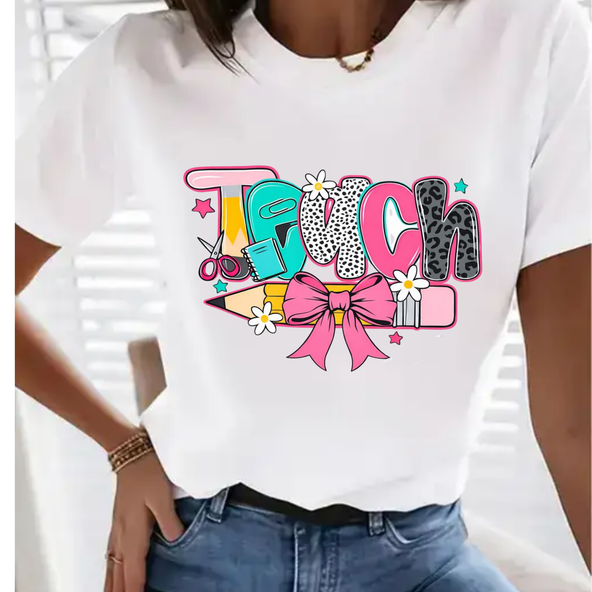Teach in Style Bow Pencil Tee