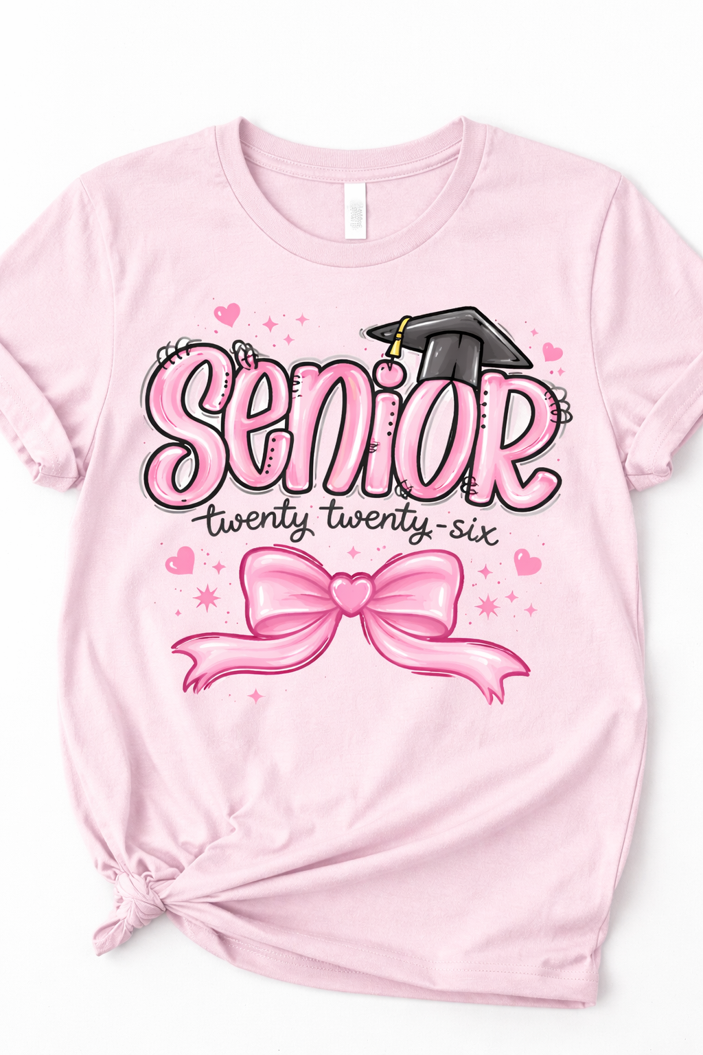 Senior 2026 Pink Bow Graduation Graphic Tee