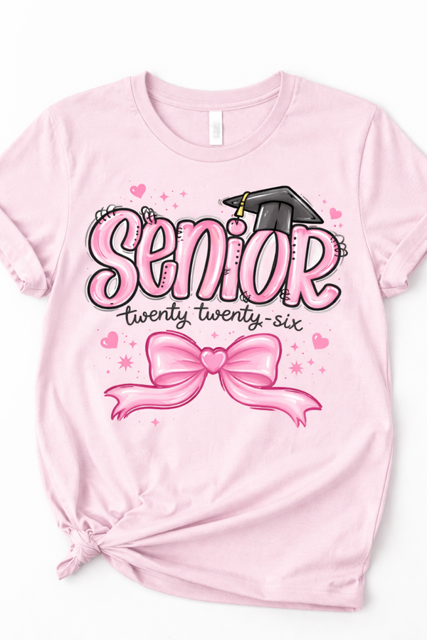 Senior 2026 Pink Bow Graduation Graphic Tee