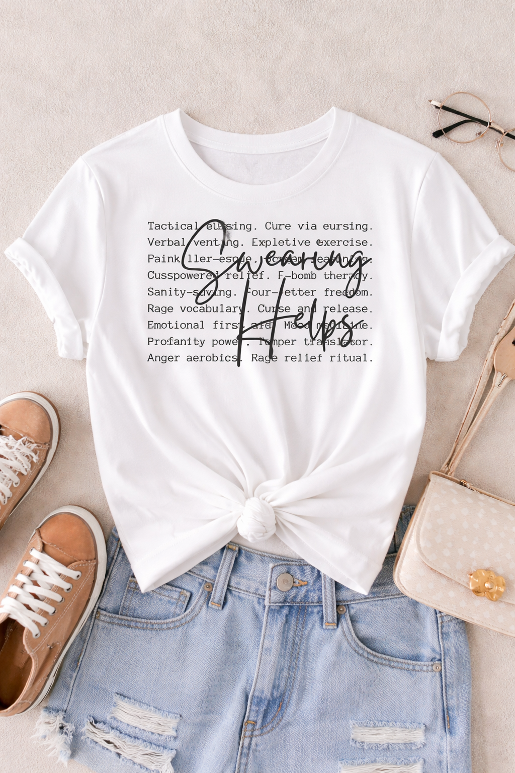 Swearing Helps Graphic Tee | Cute White Statement Shirt with Sass