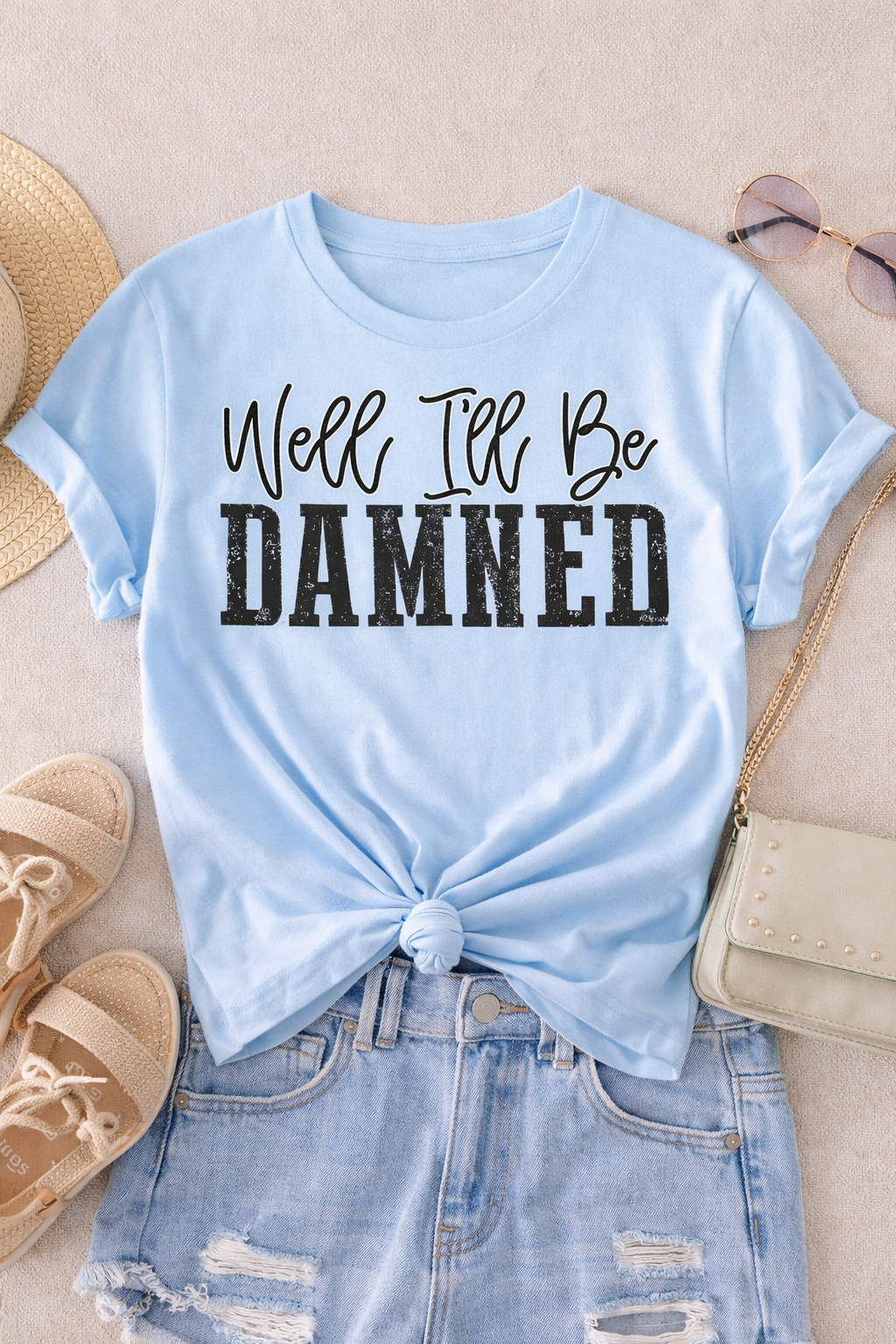 Well I’ll Be Damned Light Blue Graphic Tee | Cute Sassy Statement Shirt
