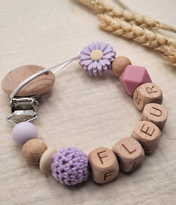 Speenkoord bloemetje lila