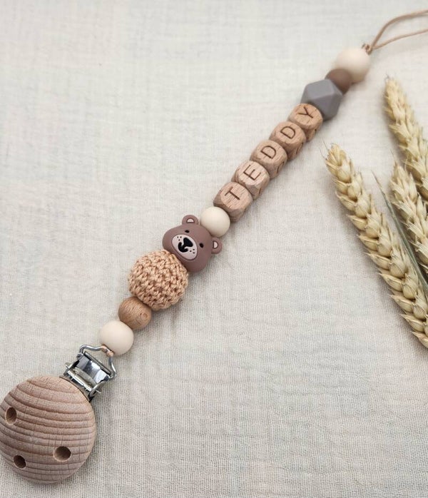 Speenkoord teddybeer naturel/taupe