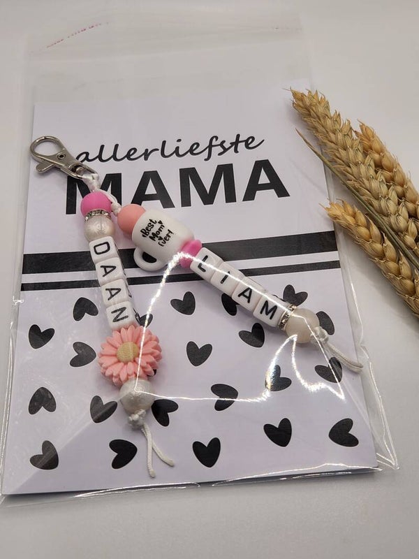 Sleutelhanger + kaart pink pearl