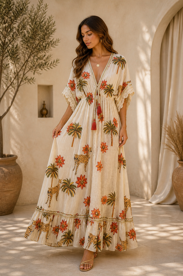 VESTIDO "FLOR PRINT BEIS"