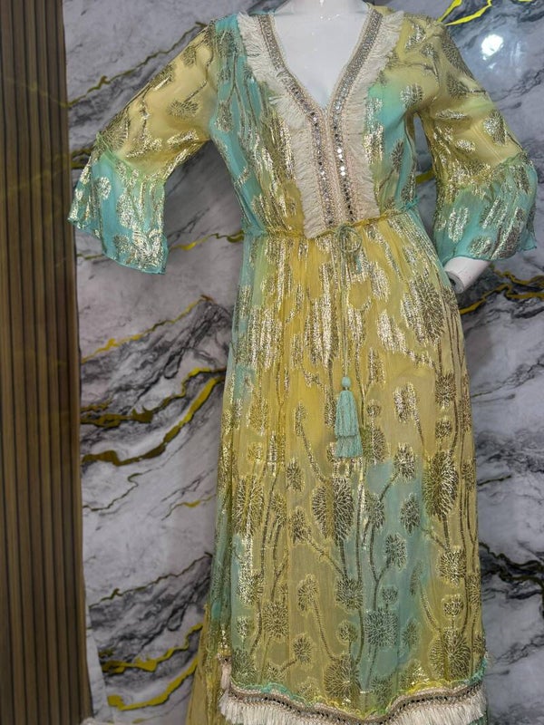 VESTIDO " PANEL DE ORO TURQUESA"