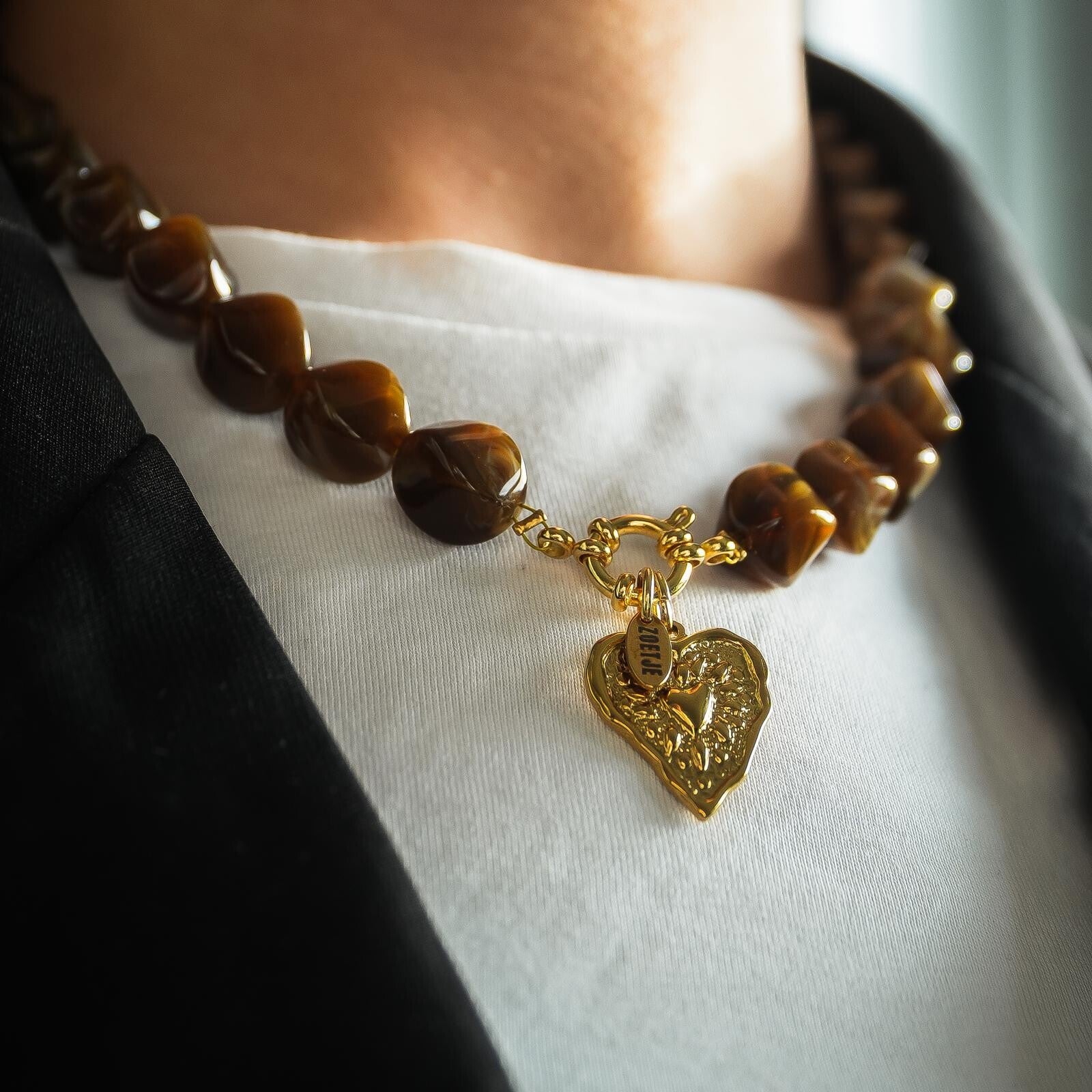 Chunky kralen ketting - Dark Wood Brown