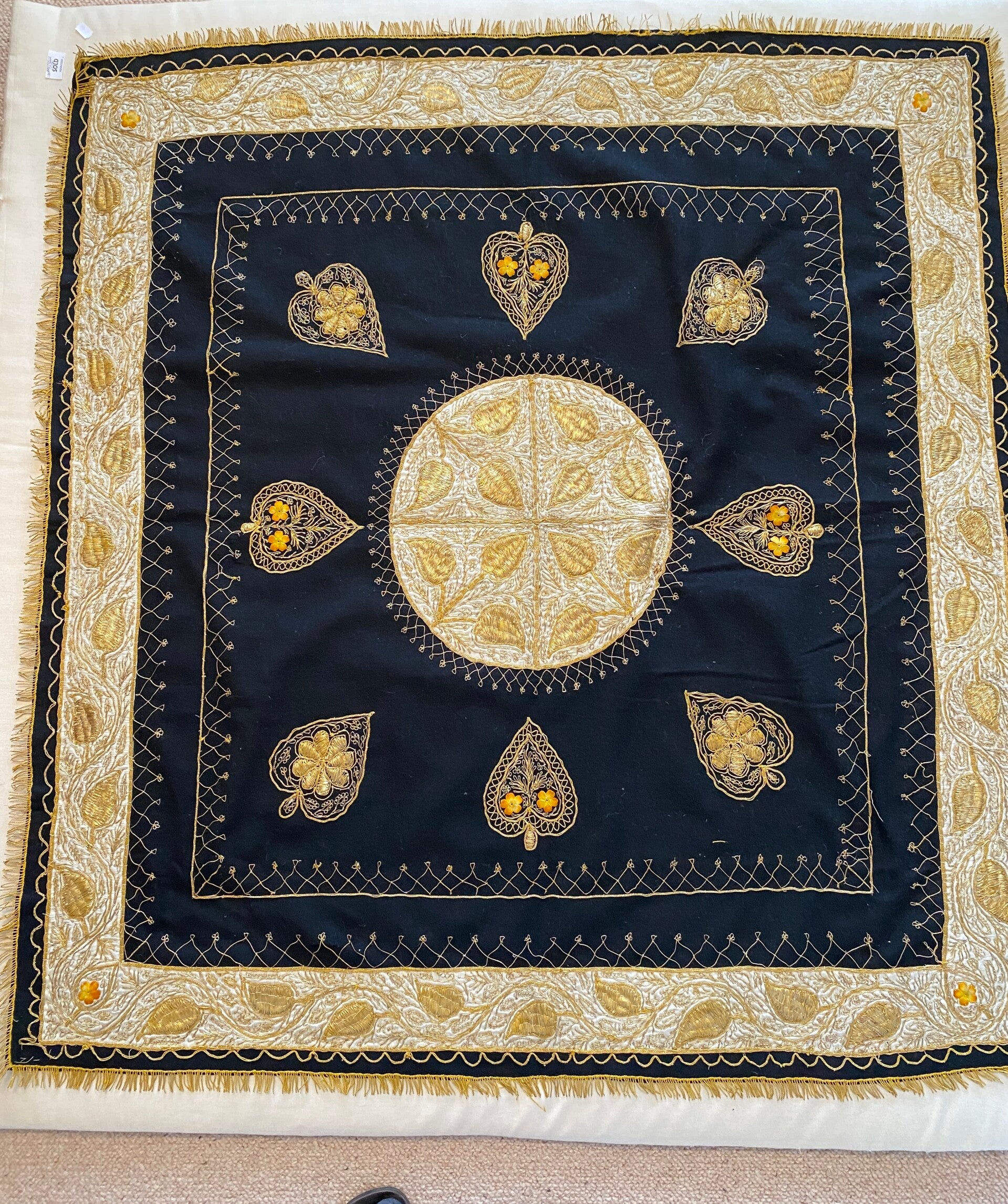 ANTIQUE ANGLO-INDIAN BULLION STITCH WORK WALLHANGING