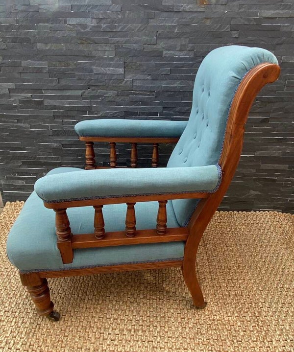 VICTURIAN MAHOGANY REUPHOLSTERED PARLOUR ARMCHAIR