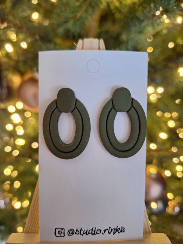 Olive Green Engraved Ellipse