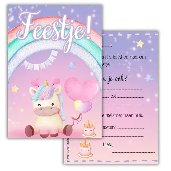 Uitnodigingen | Unicorn Party | Set van 6 kaarten