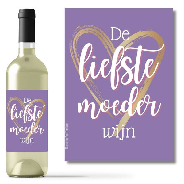 Wijnetiket | Liefste Moeder Wijn | Paars Hart