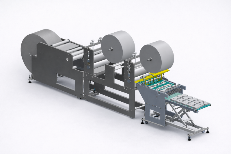 Custom designed in-mould label die cutter and stacking unit.png