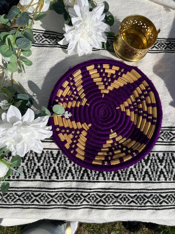 Panier rotin et laine Violet