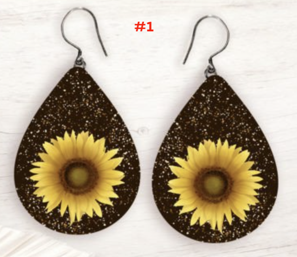 Earrings in acrylic - Watercolor Sunflower Teardrop