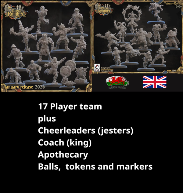 Chess Knights Human fantasy Football team with support Staff