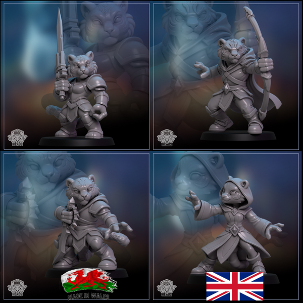 Tabaxi tigerfolk / fighter, rogue, ranger, wizard 32mm scale 4 in set